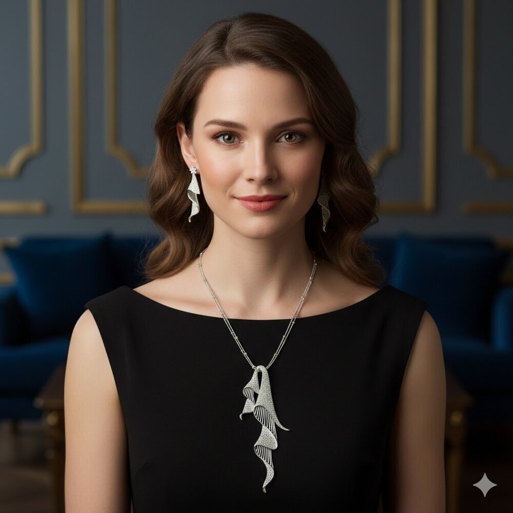 Rhinestone Swirl Pendant Necklace Set